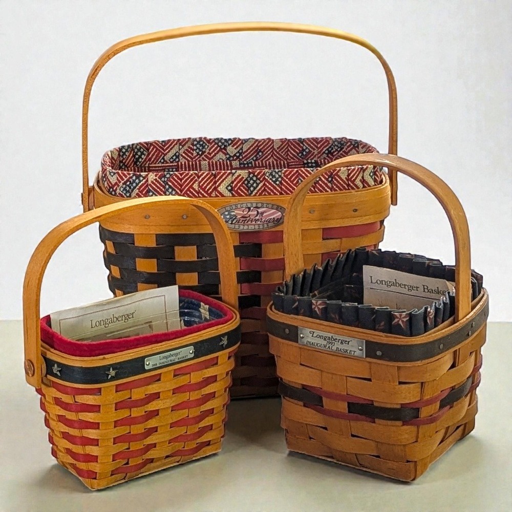 Longaberger Inaugural Basket Collection 1993 1998 2001 Set with Liners Paperwork